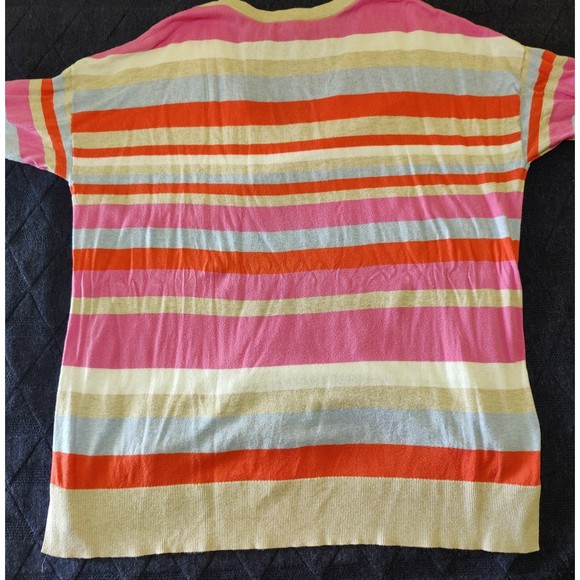 Y2K GAP Striped Yellow Pink Orange Vneck Sweater Large Stretch Cotton Blend - Picture 5 of 5
